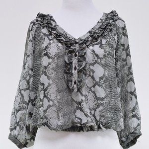 ZARA Women's Size S Gray Cropped Semi-Sheer Blouse Top Shirt 3/4 Sleeves